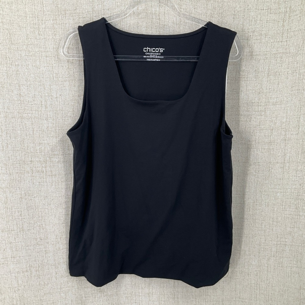 Chico's Square Neck Tank Women Sz 3 XL Black Contour Cotton Basic Knit Capsule